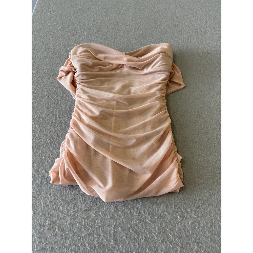 Jantzen Swimsuit Womens 6 Beige One Piece Strapless Ruched Bandeau Layered Swim